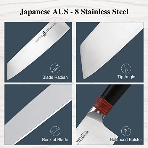 TUO Kiritsuke Chef Knife 8.5 inch - Kitchen Vegetable Cleaver Professional Japanese Knives for Vegetables and Fruits - AUS-8 Stainless Steel with Pakkawood Handle - RING LITE SERIES with Gift Box - Image 3