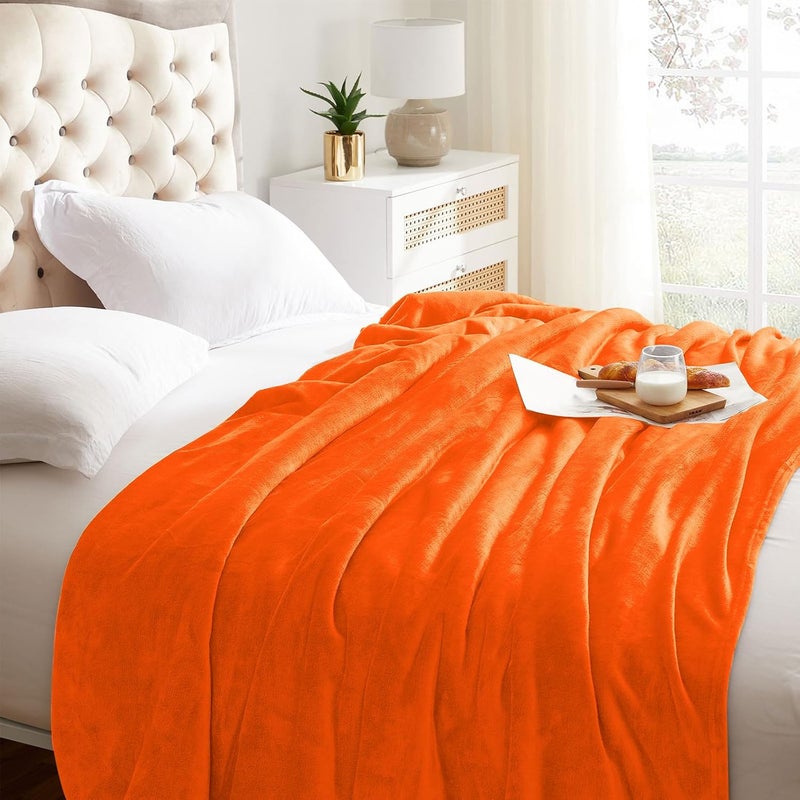 KMUSET Super Soft Fall Throw Blanket Premium Silky Flannel Fleece Twin Size Orange Microfiber Lightweight Blanket All Season Use - Image 2
