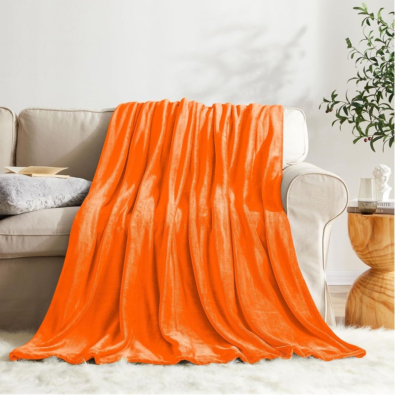 KMUSET Super Soft Fall Throw Blanket Premium Silky Flannel Fleece Twin Size Orange Microfiber Lightweight Blanket All Season Use - Image 3