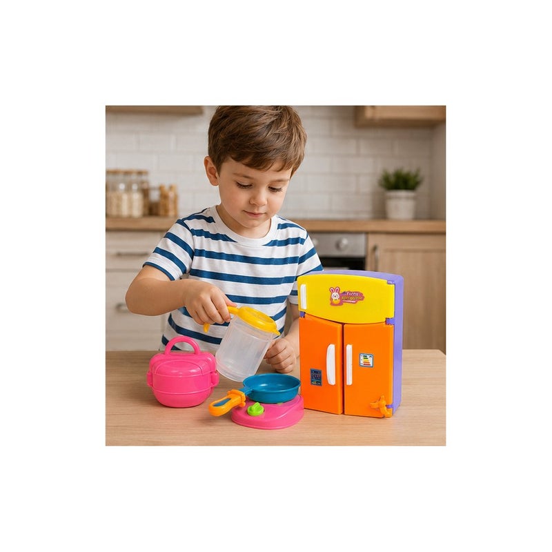 Kids Play House Toy Kitchen Set with Refrigerator, Cookware and Accessories, Multicolour | Imagination Time - Image 4