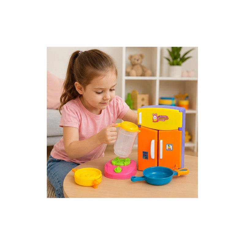 Kids Play House Toy Kitchen Set with Refrigerator, Cookware and Accessories, Multicolour | Imagination Time - Image 3