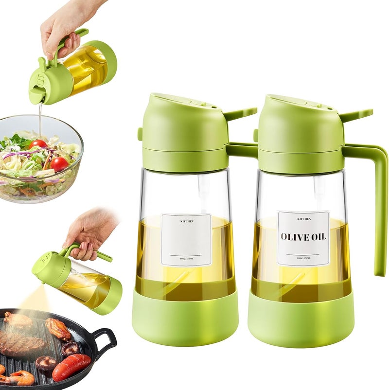PARACITY Oil Dipenser Bottle with Silicone Bottom, 2 in 1 Olive Oil Sprayer and Dispenser, Oil Spray Bottle 500ML/ 17OZ for Cooking, Kitchen, BBQ, Air Fryer, Salad, Baking(1PC Green) - Image 1