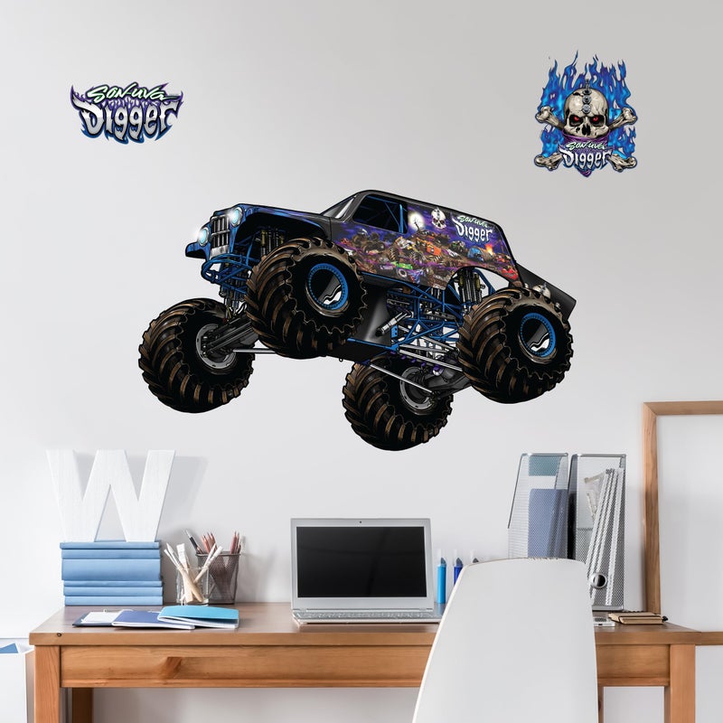 WALL PALZ Monster Jam Son-Uva Digger Truck Wall Decal - Large 21"" Wide Monster Truck Wall Vinyl Stickers Bedroom Decorations - Peel and Stick Room Decor - Image 1