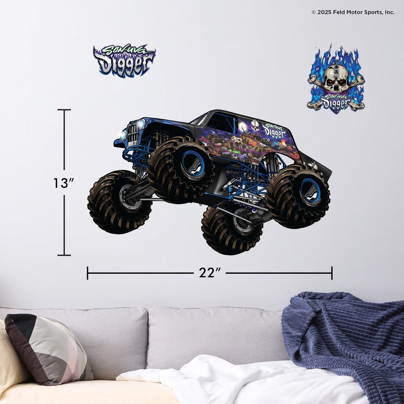 WALL PALZ Monster Jam Son-Uva Digger Truck Wall Decal - Large 21"" Wide Monster Truck Wall Vinyl Stickers Bedroom Decorations - Peel and Stick Room Decor - Image 5