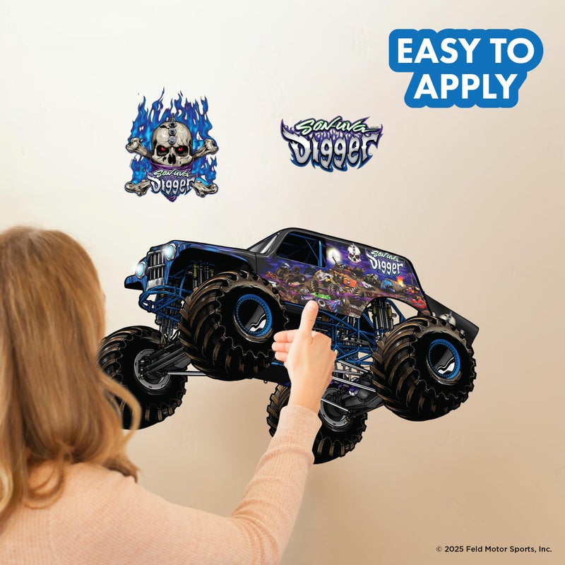 WALL PALZ Monster Jam Son-Uva Digger Truck Wall Decal - Large 21"" Wide Monster Truck Wall Vinyl Stickers Bedroom Decorations - Peel and Stick Room Decor - Image 3