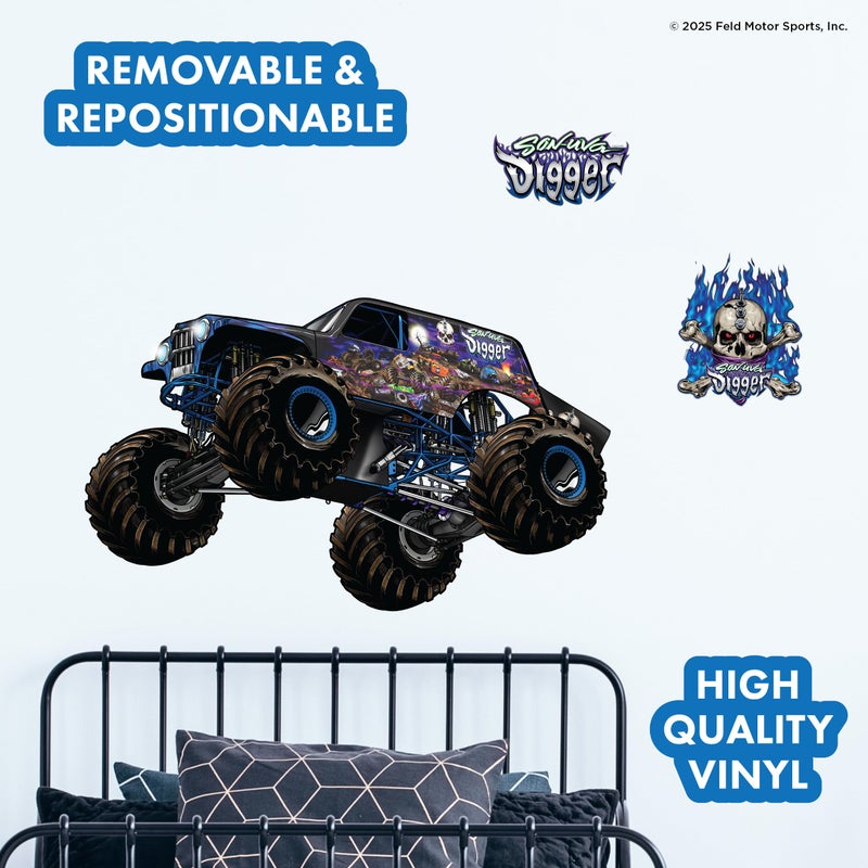 WALL PALZ Monster Jam Son-Uva Digger Truck Wall Decal - Large 21"" Wide Monster Truck Wall Vinyl Stickers Bedroom Decorations - Peel and Stick Room Decor - Image 2