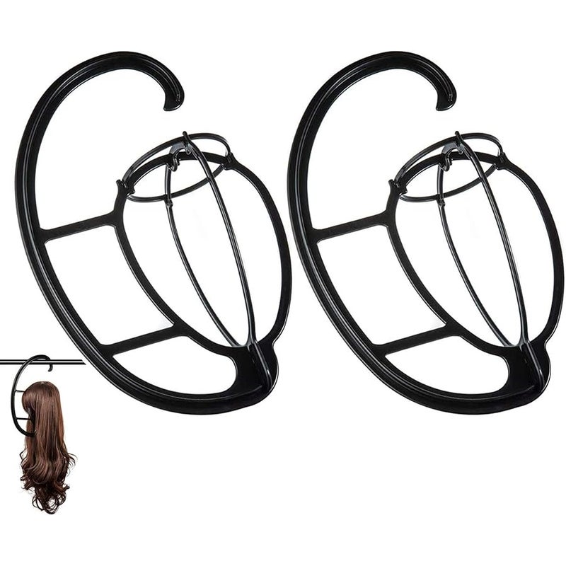 Dreamlover 2 Pack Wig Hanger, Portable Hanging Wig Stand for All Wigs and Hats, Collapsible Wig Dryer, Durable Wig Stand Tool Holder, Hat and Cap Holder (Black) - Image 1