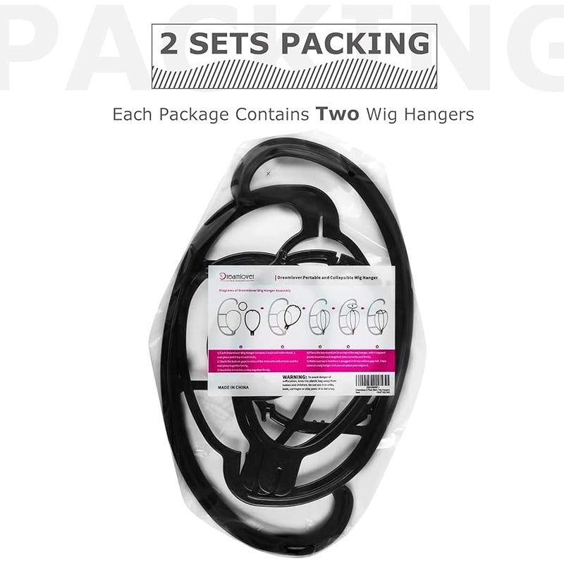 Dreamlover 2 Pack Wig Hanger, Portable Hanging Wig Stand for All Wigs and Hats, Collapsible Wig Dryer, Durable Wig Stand Tool Holder, Hat and Cap Holder (Black) - Image 2