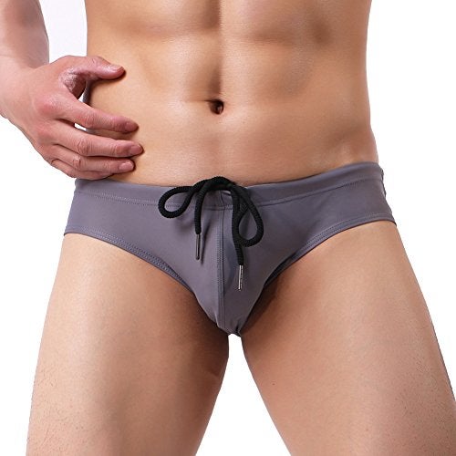 Summer Code Mens Solid Swim Briefs Drawstring Bikini Sport Swimsuit Grey - Image 2