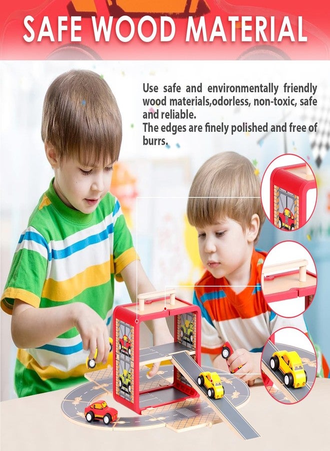 UDEAS Wooden Toy Car Set for Toddlers, Car Track and Parking Garage Playset, Toy Vehivle Set with Blocks Storage Box for Kids Boys and Girls - Image 2