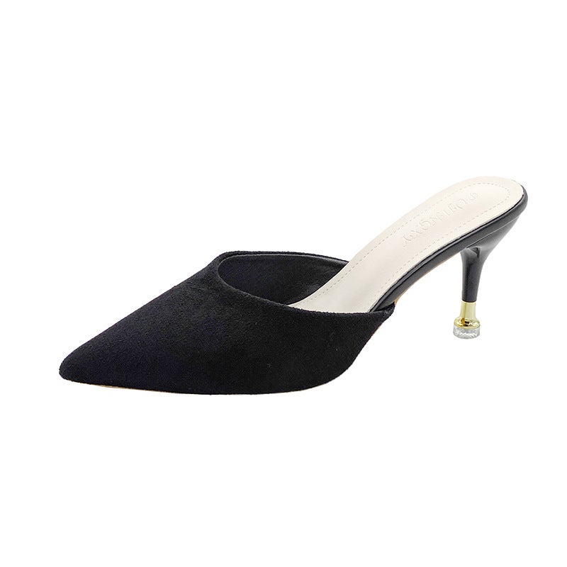 Fashion Versatile Closed-Toe Mules For Women With Thin Heels, 2025 Spring/ Trendy Internet Celebrity Style Chanel-Inspired High Heels - Image 1