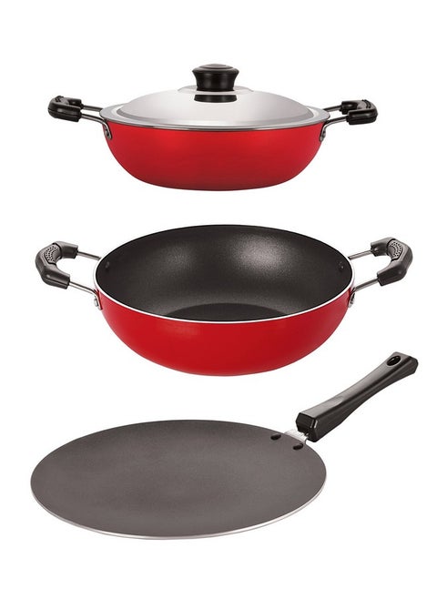 Nirlon Nonstick Bpa Free Concave Tawa and Karahi Combo Essential Set, 2.6mm_CT11_KD14_DKD(M)