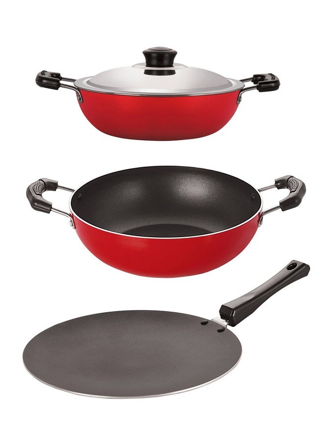 Nirlon Nonstick Bpa Free Concave Tawa and Karahi Combo Essential Set, 2.6mm_CT11_KD14_DKD(M)
