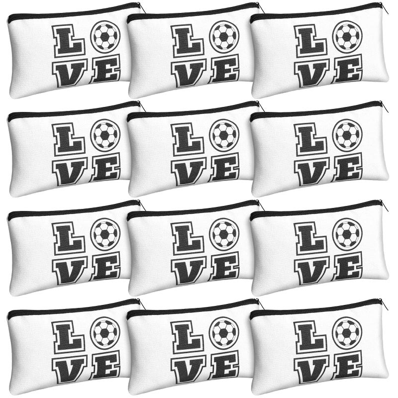 12 Pieces Soccer Makeup Bag Cosmetic Bag with Words Soccer Travel Storage Portable Storage Case Toiletry Accessories with Zippers for Players Teams Women Girls