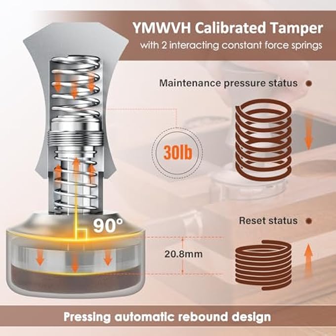 YMWVH Espresso Tamper 53Mm Premium Barista Espresso Coffee Tamper With Spring Loaded Flat Stainless Steel Base Constant 30Lb Compatible With Breville 54Mm Portafilter - Image 5