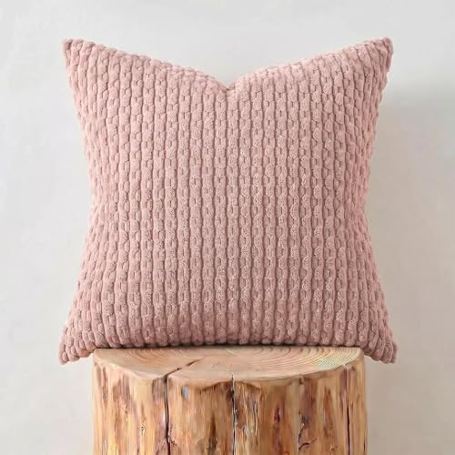 Fancy Homi 2 Packs Blush Pink Decorative Throw Pillow Covers 18x18 Inch for Couch Bed Sofa Modern Farmhouse Boho Home Decor Soft Cute Plush Corduroy Cushion Case 45x45 cm - Image 3