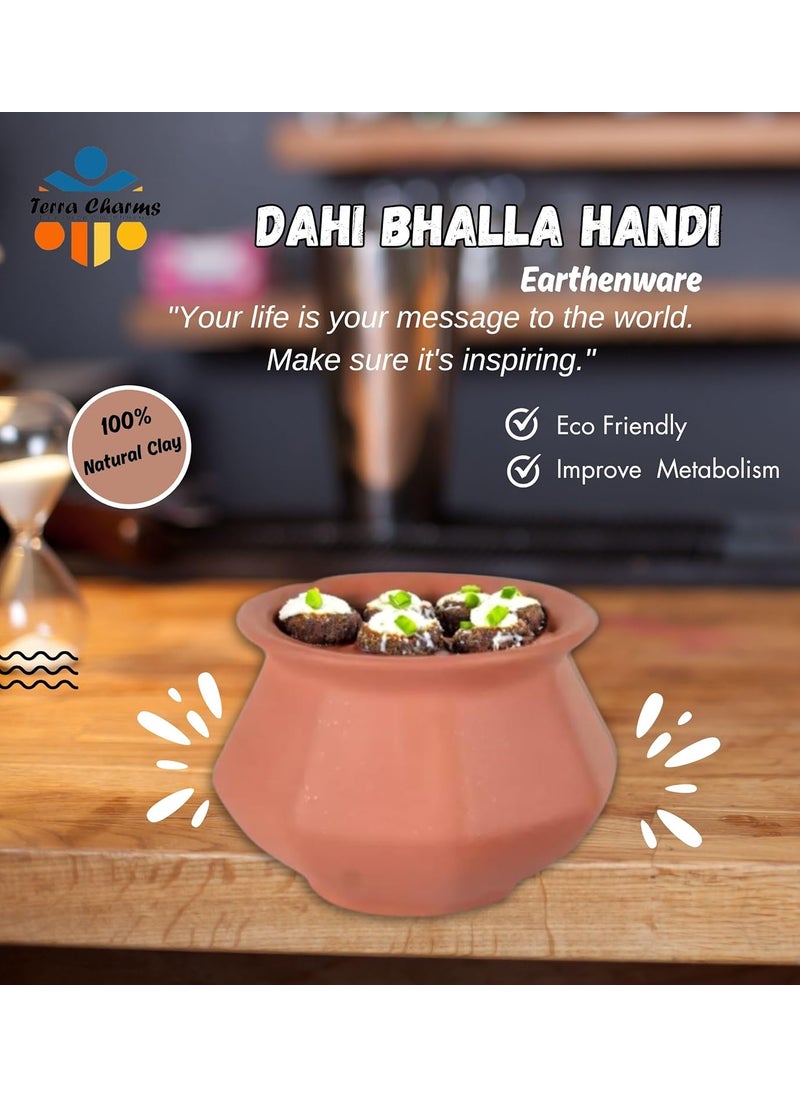 Terra Charms - Terra Charms Clay Pot for Making Cooking Serving Dahi Bhalla Clay Handi for Kitchen Safe Lightweight Durable Clay Dahi Handi Brown Colour 1800ml Pack of 1 - Image 1