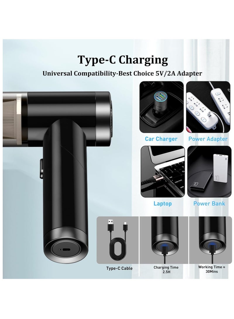 Excefore 2 in 1 Cordless Handheld Vacuum Cleaner and Air Duster, 8Kpa Foldable Mini Vacuum Rechargeable 52000RPM Air Duster Car Vacuum Portable Keyboard Cleaner Air Blower for Computer/Car/House - Image 4
