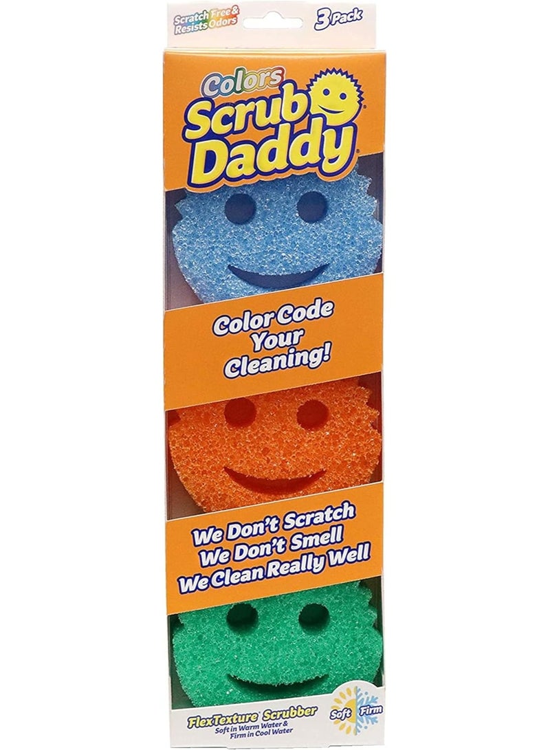 Scrub Daddy Sponge Set - Colors - Scratch-Free Sponges for Dishes and Home, Odor Resistant, Soft in Warm Water, Firm in Cold, Deep Cleaning, Dishwasher Safe, Multi-use, Functional, Ergonomic, 3ct - Image 1