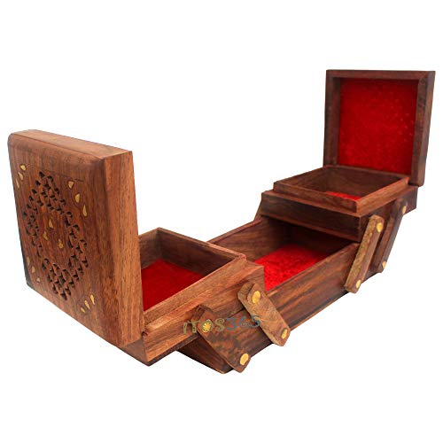 ITOS365 Handmade Wooden Jewellery Box for Women Jewel Organizer Hand Carved Jali Carvings Gift Items - Image 3