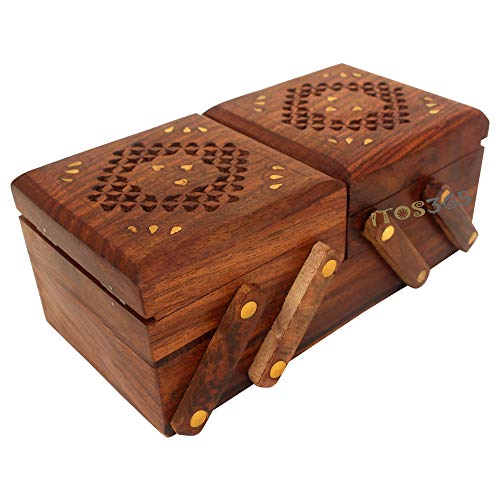ITOS365 Handmade Wooden Jewellery Box for Women Jewel Organizer Hand Carved Jali Carvings Gift Items - Image 1