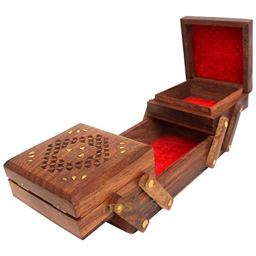 ITOS365 Handmade Wooden Jewellery Box for Women Jewel Organizer Hand Carved Jali Carvings Gift Items - Image 2