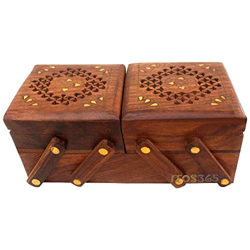 ITOS365 Handmade Wooden Jewellery Box for Women Jewel Organizer Hand Carved Jali Carvings Gift Items - Image 5