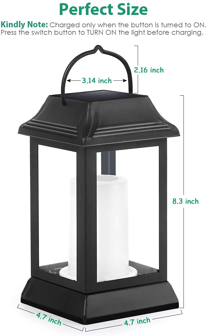 TomCare Solar Lights Metal Flickering Flame Solar Lantern Outdoor Hanging Lanterns Decorative Lighting Heavy Duty Solar Powered Waterproof Umbrella Lighting for Garden Yard Patio Deck, 2 Pack（Black） - Image 3