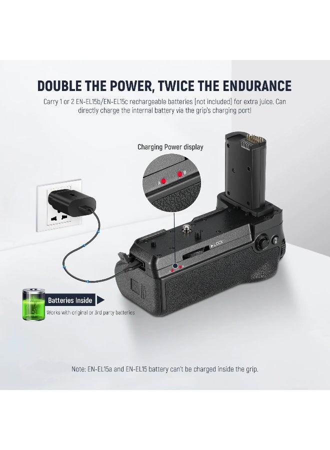 نيوير مقبض بطارية NEEWER لكاميرات نيكون Z6II/Z7II – يدعم بطاريتين EN-EL15c، شحن USB-C، تصوير عمودي، مع جهاز تحكم عن بعد 2.4G – مقبض كاميرا احترافي - Image 3