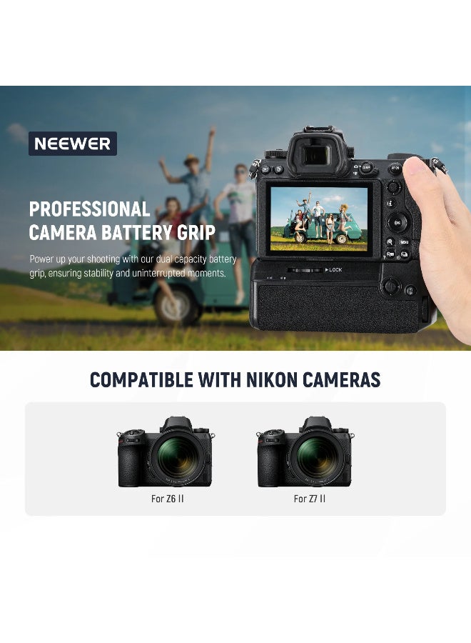 نيوير مقبض بطارية NEEWER لكاميرات نيكون Z6II/Z7II – يدعم بطاريتين EN-EL15c، شحن USB-C، تصوير عمودي، مع جهاز تحكم عن بعد 2.4G – مقبض كاميرا احترافي - Image 2