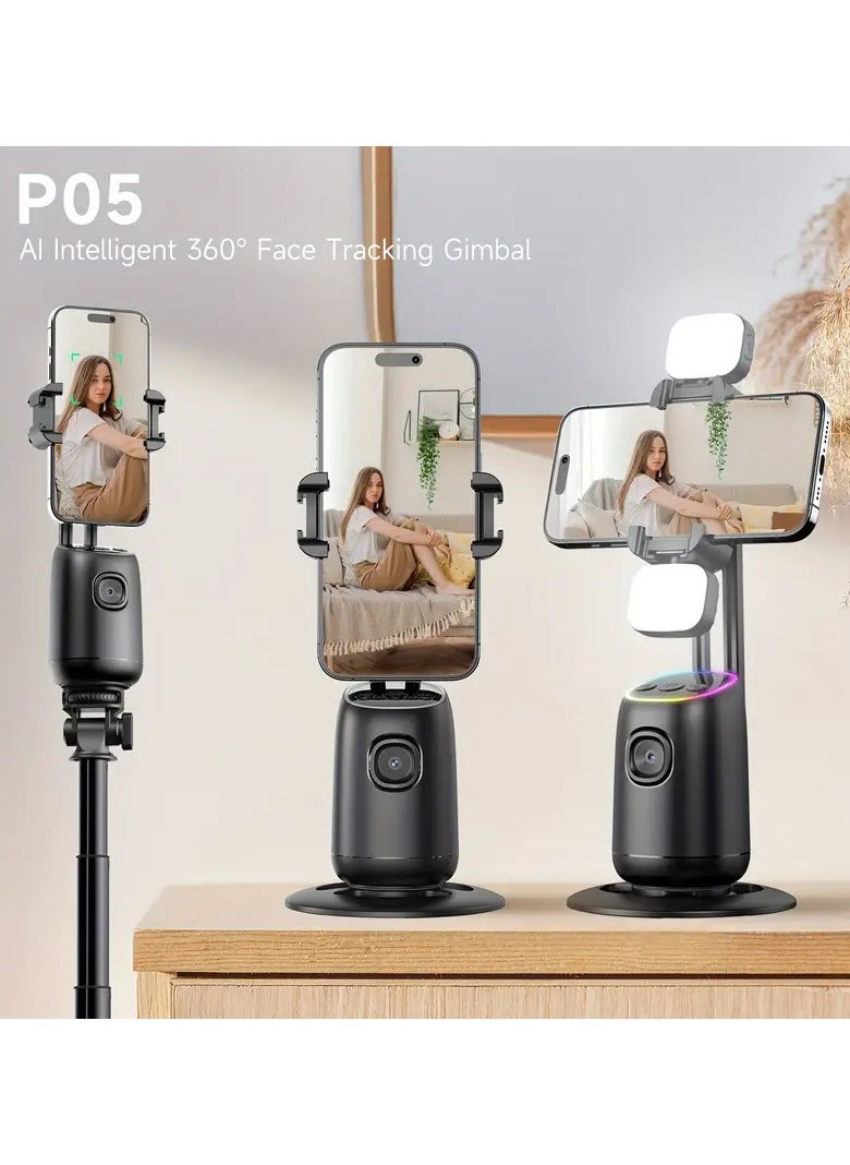 Raxoom - Auto Face Tracking Phone Holder, 360° Smart Gimbal Stabilizer with Adjustable Lens & Colorful Lights, Dual Fill Light for Smartphone Vlog, Live Chat, and Selfies - Image 1