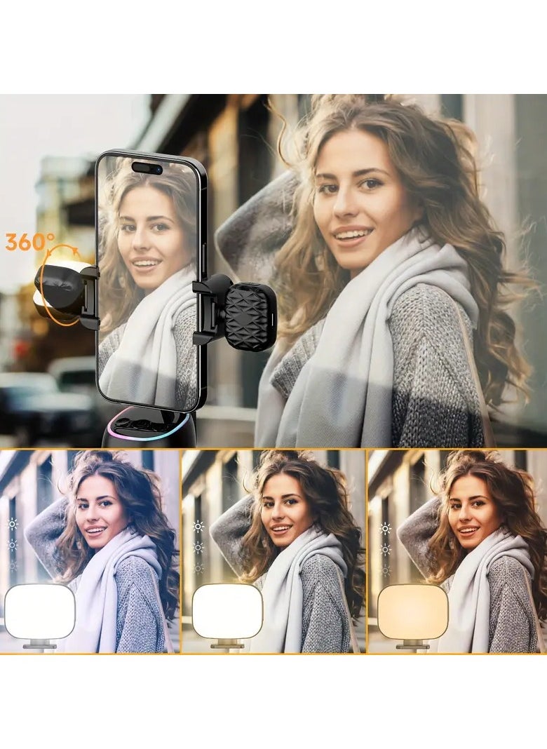 Raxoom - Auto Face Tracking Phone Holder, 360° Smart Gimbal Stabilizer with Adjustable Lens & Colorful Lights, Dual Fill Light for Smartphone Vlog, Live Chat, and Selfies - Image 1