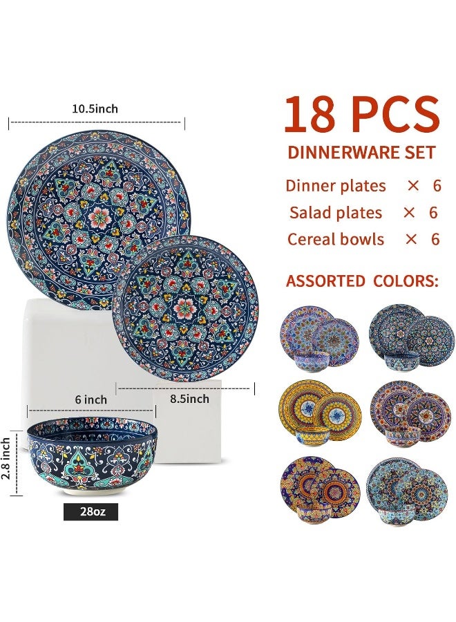 Hasense 18 Pieces Stoneware Dinnerware Sets Service for 6 Bohemian Style Plates and Bowls Set - Image 3