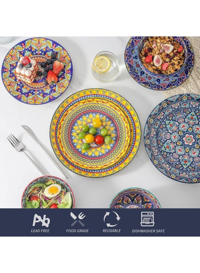 Hasense 18 Pieces Stoneware Dinnerware Sets Service for 6 Bohemian Style Plates and Bowls Set - Image 4