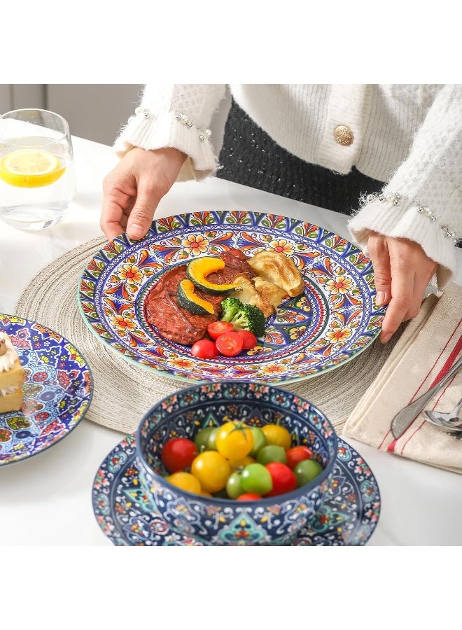 Hasense 18 Pieces Stoneware Dinnerware Sets Service for 6 Bohemian Style Plates and Bowls Set - Image 2