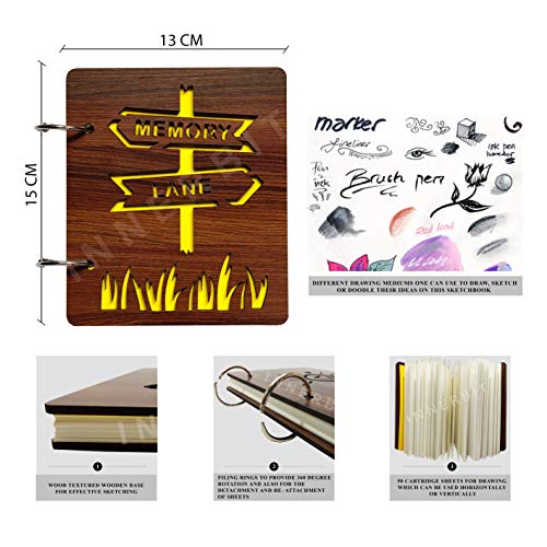 innerbit® 'Memory Lane' Wooden Artist Drawing Mini Sketch Book Doodle Pad, Size (15cm x 13 cm), 140 GSM -50 Sheets - Image 2