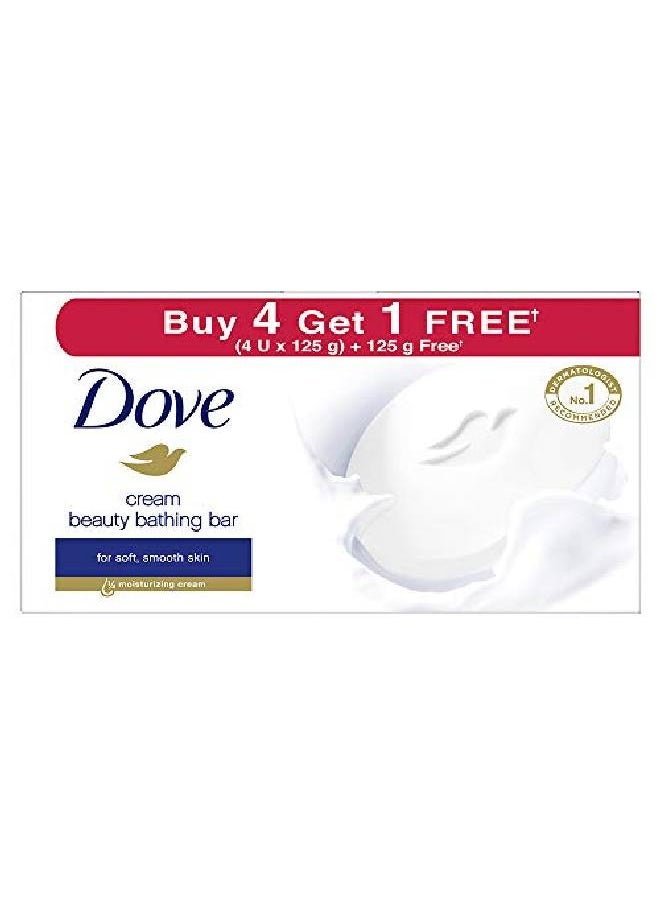 Dove - Cream Beauty Bathing Bar 125 G (4+1 Free Combo) With Moisturising Cream For Softer Glowing Skin Body Nourishes Dry Skin More Than Bar Soap - Image 1