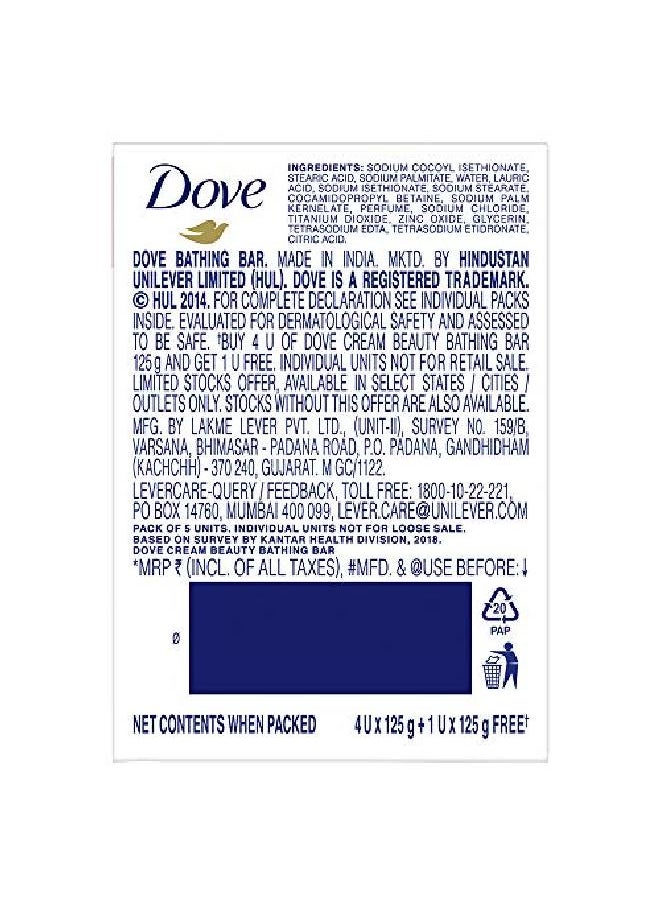 Dove - Cream Beauty Bathing Bar 125 G (4+1 Free Combo) With Moisturising Cream For Softer Glowing Skin Body Nourishes Dry Skin More Than Bar Soap - Image 1