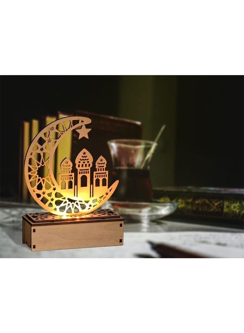 توبيتش 4 قطع من مصابيح زينة رمضان، مصابيح رمضان من الخشب المجوف المنحوت، مصابيح زينة رمضان ليلية للمكتب المنزلي - Image 4
