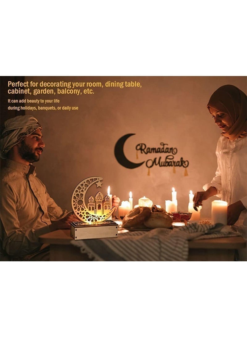 توبيتش 4 قطع من مصابيح زينة رمضان، مصابيح رمضان من الخشب المجوف المنحوت، مصابيح زينة رمضان ليلية للمكتب المنزلي - Image 5