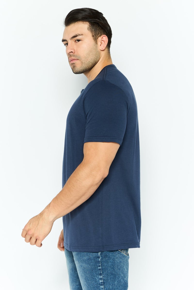 Project Essentials Men Round Neck Short Sleeves Plain T-Shirt, Navy - Image 3