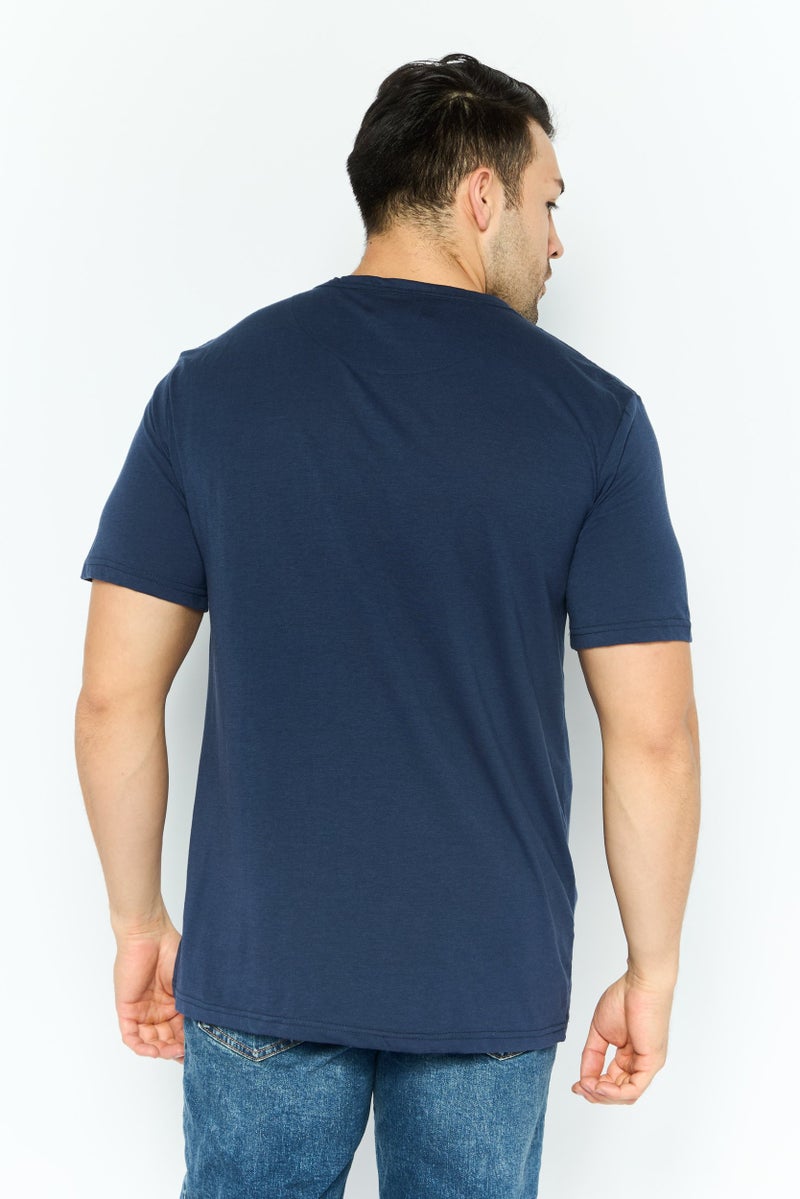 Project Essentials Men Round Neck Short Sleeves Plain T-Shirt, Navy - Image 2