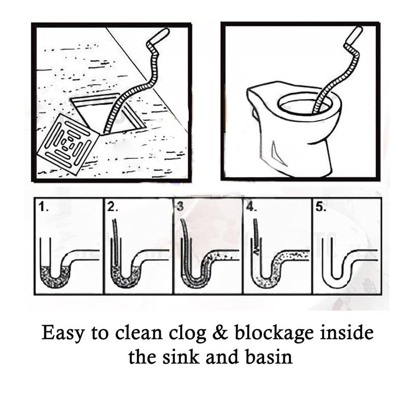 FAYBY Metal Sink & Drain Cleaner Spring Wire | Flexible Waste Pipe Sink Cleaner Snake Unblocker Hair Drain Cleaner | Drainage Pipe Cleaner Drain Clog (Steel_Multicolor) (3 Meter), 10 Cm X 8 Cm - Image 5