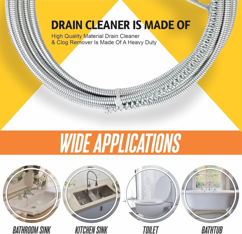 FAYBY Metal Sink & Drain Cleaner Spring Wire | Flexible Waste Pipe Sink Cleaner Snake Unblocker Hair Drain Cleaner | Drainage Pipe Cleaner Drain Clog (Steel_Multicolor) (3 Meter), 10 Cm X 8 Cm - Image 4