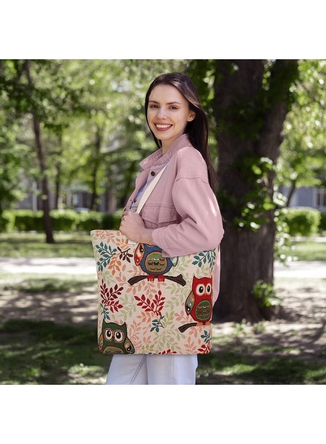 NFI essentials Shopping Bag, Tote Bag For Women With Zip, Foldable Shoulder Travel Bag, Handbag For Grocery & Daily Use (Sb-14-Owl),Beige - Image 5