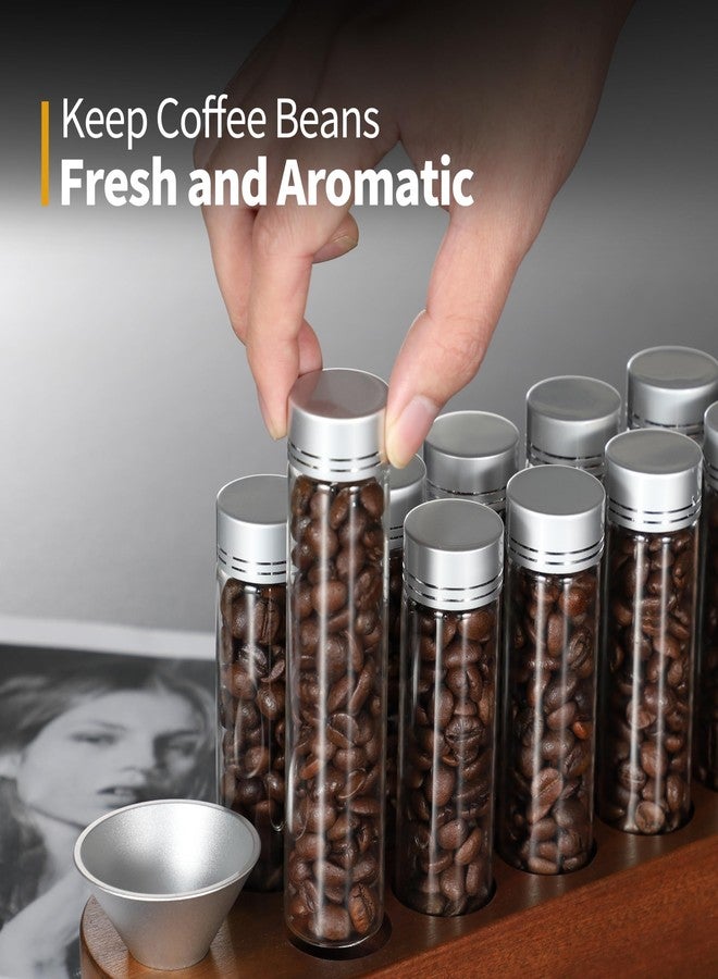 Coosigar Coffee Bean Container, Single Dose Coffee Bean Storage,10PCS Coffee bean cellar container with wooden stand and funnel coffee spoon.(Silver lids) - Image 3