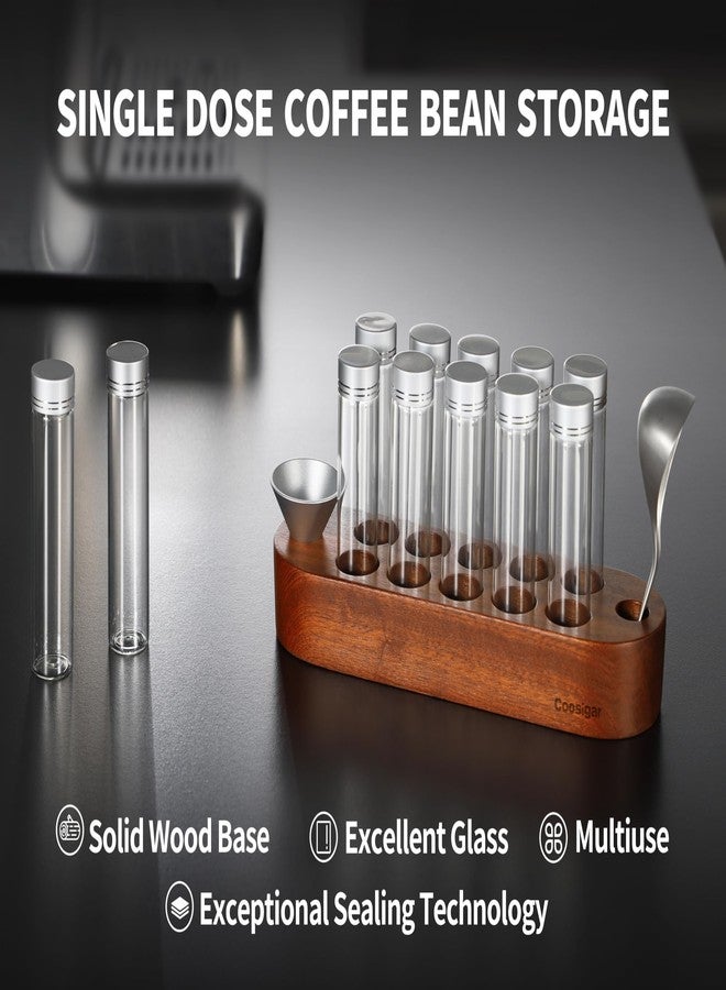 Coosigar Coffee Bean Container, Single Dose Coffee Bean Storage,10PCS Coffee bean cellar container with wooden stand and funnel coffee spoon.(Silver lids) - Image 2