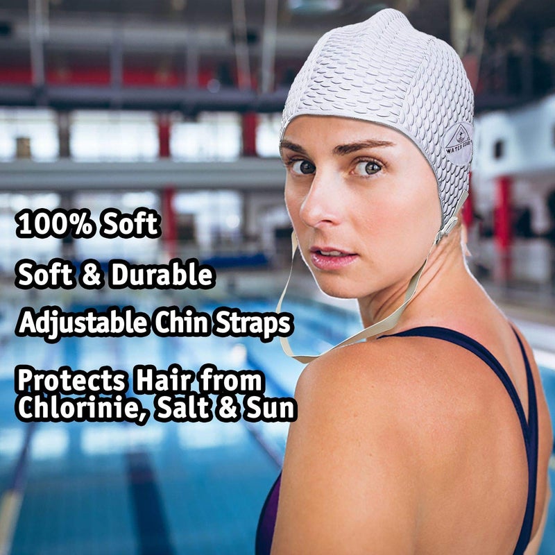 Water Gear Natural Rubber Swim Bubble Cap (White, Medium) - Image 4