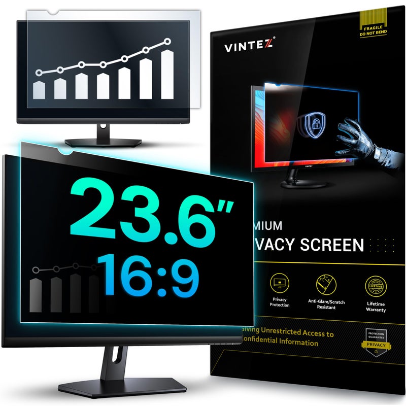 VINTEZ 23.6 Inch 16:9 Privacy Screen for Computer Monitor and Laptop - Anti Glare Protector Film Blue Light Filter Eye Protection - Computer Screen Privacy Shield, [1 Pack] - Image 1