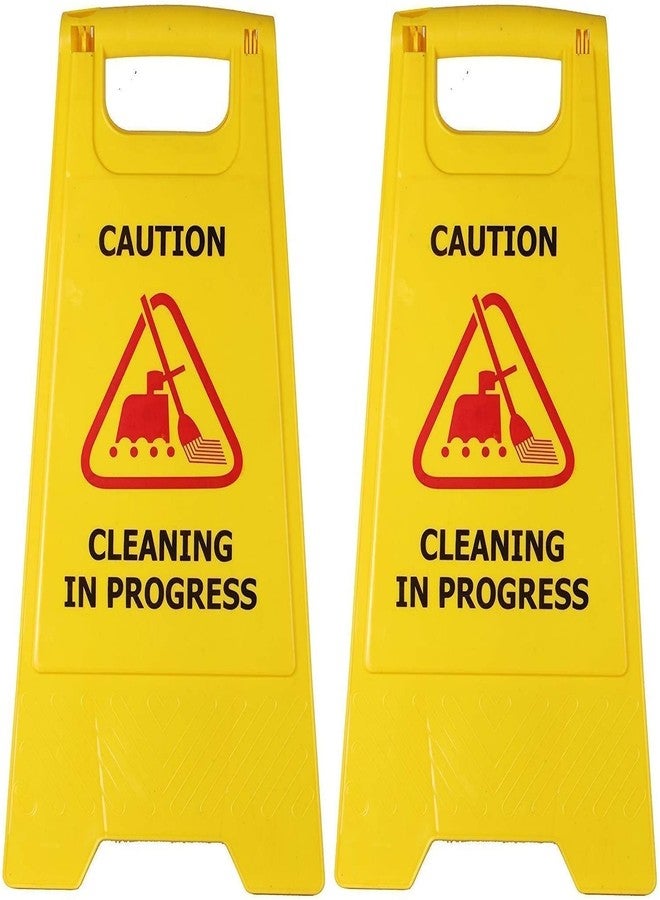 Shivis™ Safety Wet Floor Sign Board - Yellow Caution Stand for Floor Cleaning and Wet Areas - Plastic Housekeeping Signage (Pack of 2) (Cleaning In Progress) - Image 1